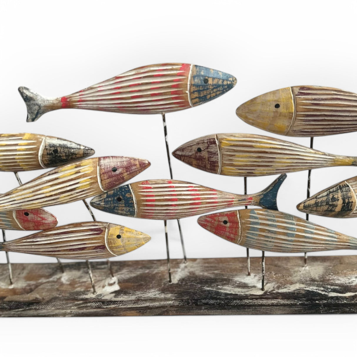 Nautical Wooden Fish Sculpture | Red, Yellow, Brown