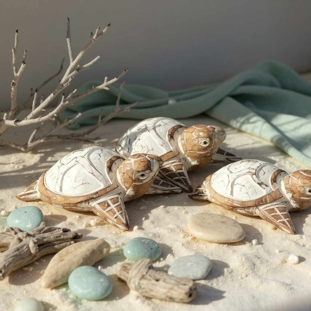 Tortoise Ornaments | Set of 3, Wood Wash