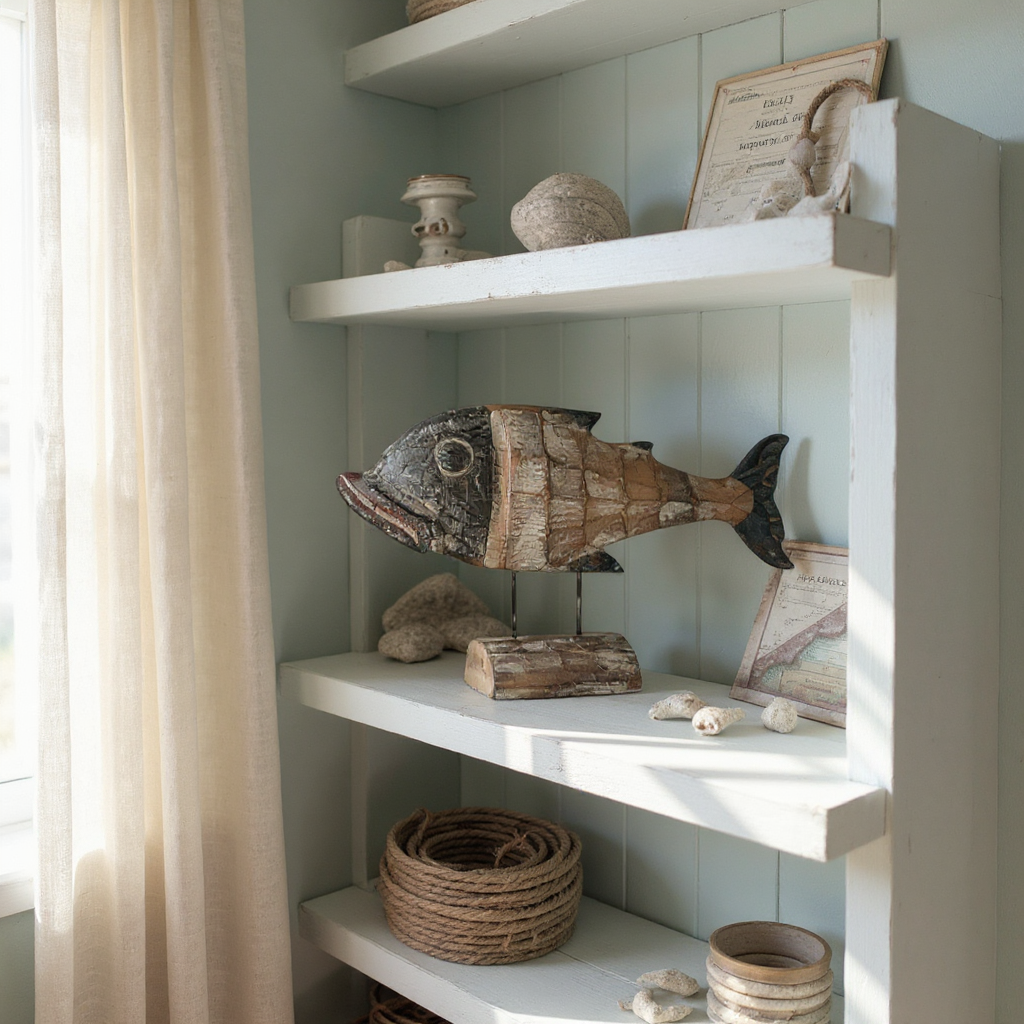 Fish Ornament on Wooden Stand | Wood Washed