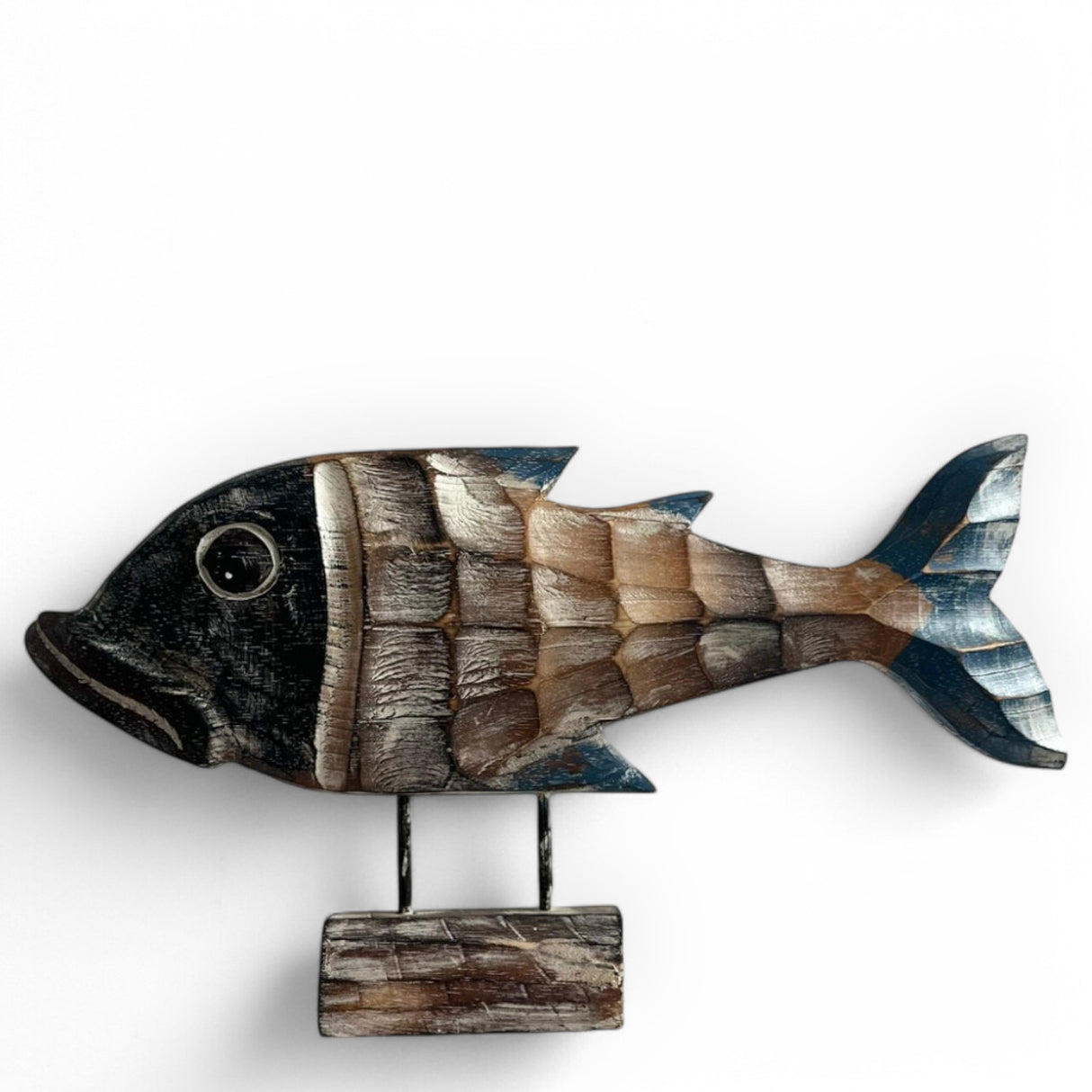Fish Ornament on Wooden Stand | Wood Washed