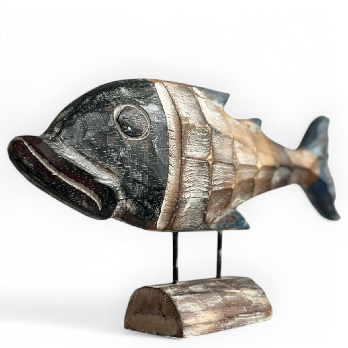 Fish Ornament on Wooden Stand | Wood Washed