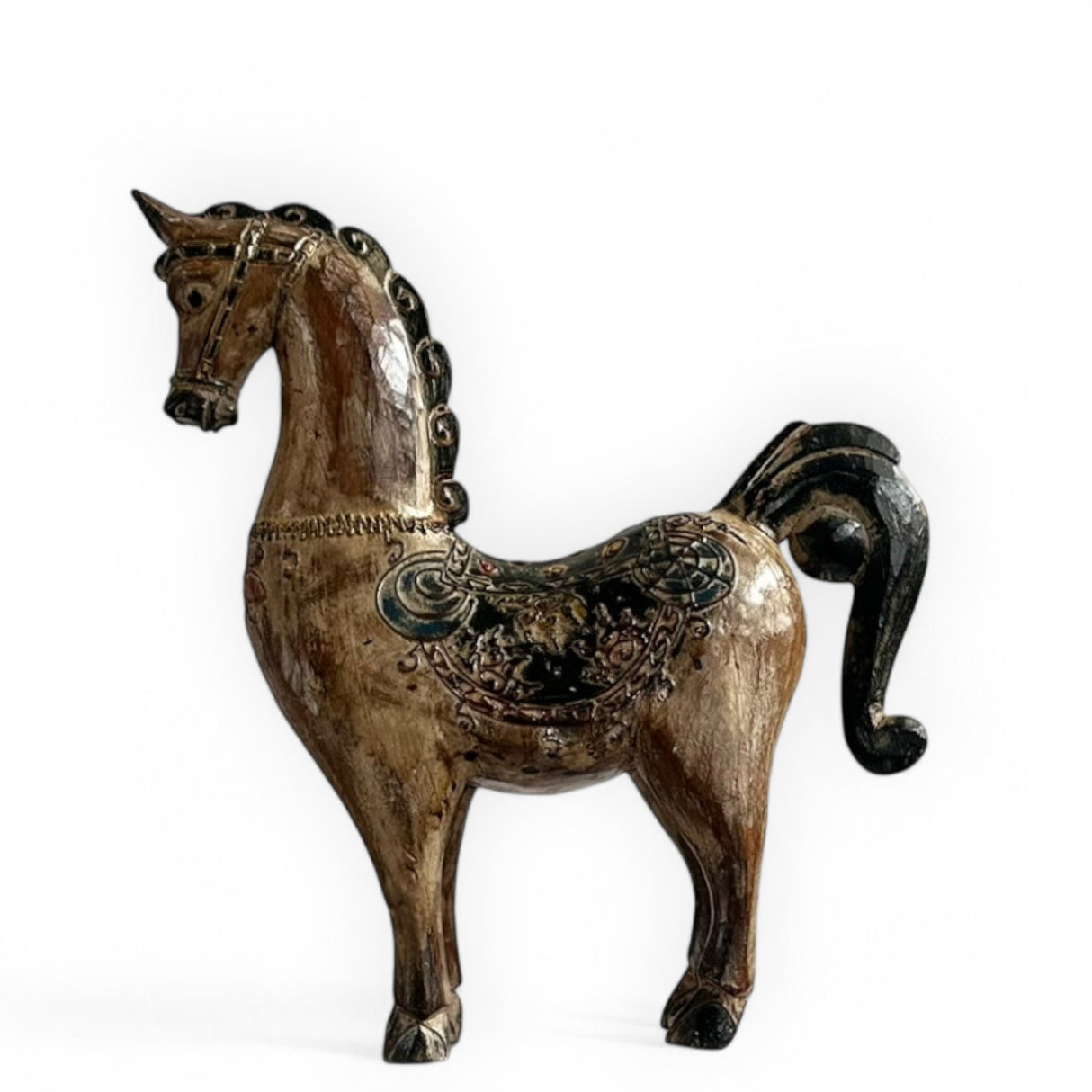 Wooden Horse China Ornament | Brown