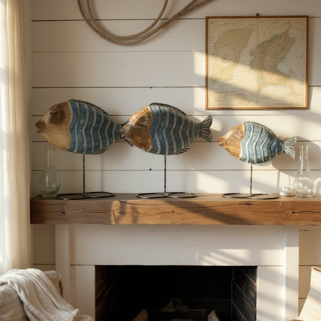 Zebra Fish Ornaments | Set of 3, Blue & Brown