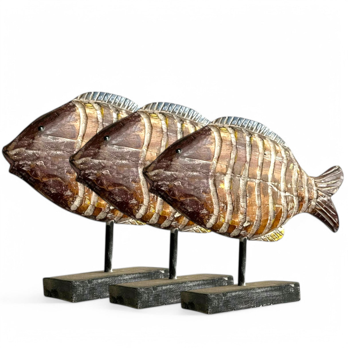 Zebra Fish Ornaments | Set of 3, Yellow & Brown