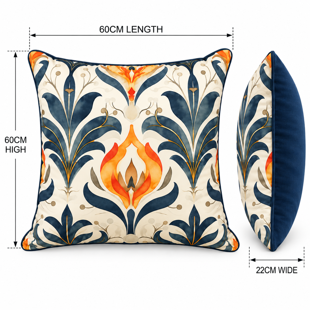 Botanical Blue lamp; Gold Luxury Scatter Cushion