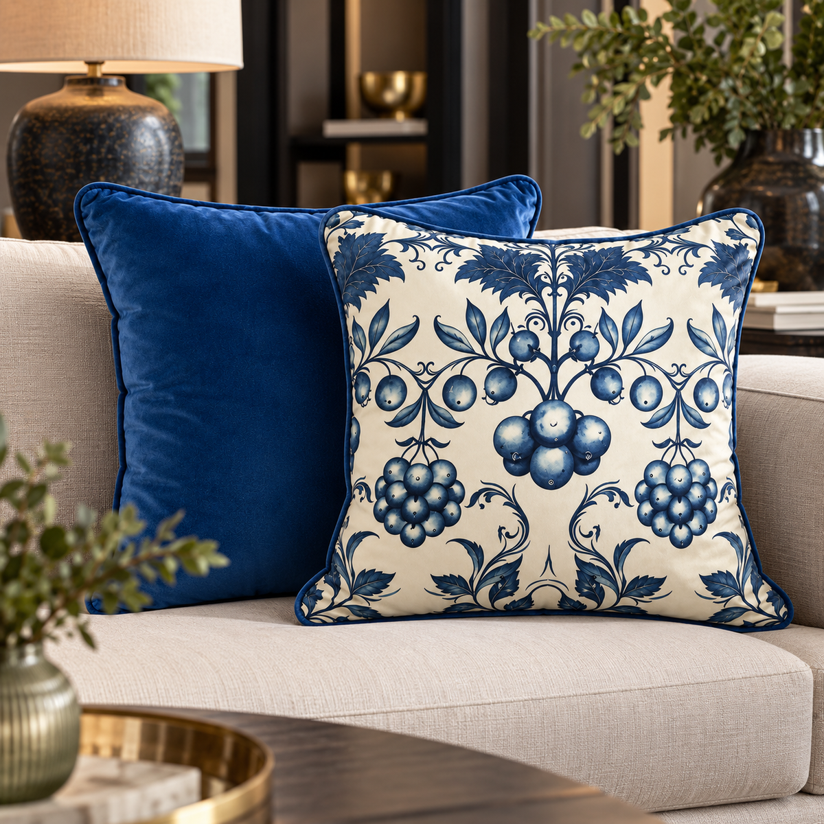 Classic Blue Botanical Scatter Cushion