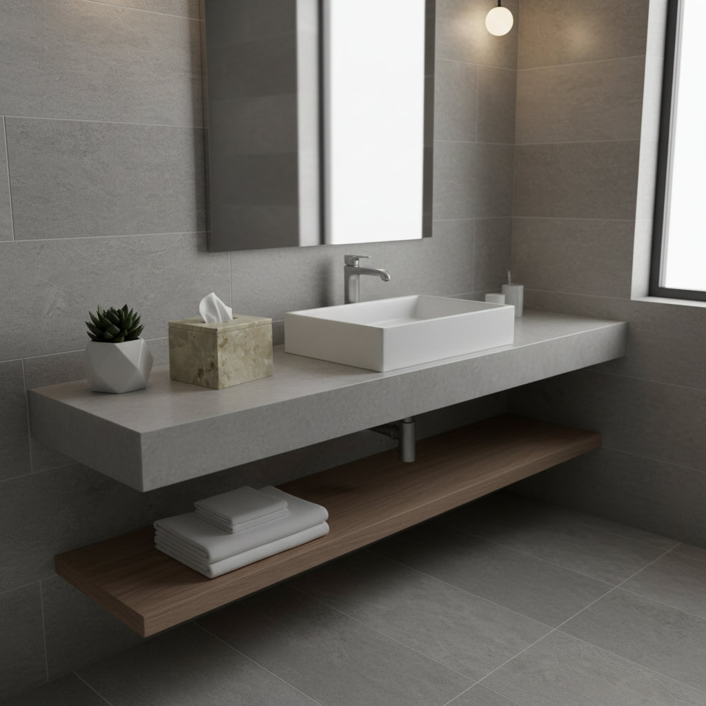 Elegant beige marble tissue box cover with a polished natural stone finish and subtle veining, displayed on a modern bathroom vanity. Featuring a sleek square design with a top tissue opening, it adds a refined touch to contemporary bathrooms, guest suites, and luxury interiors.