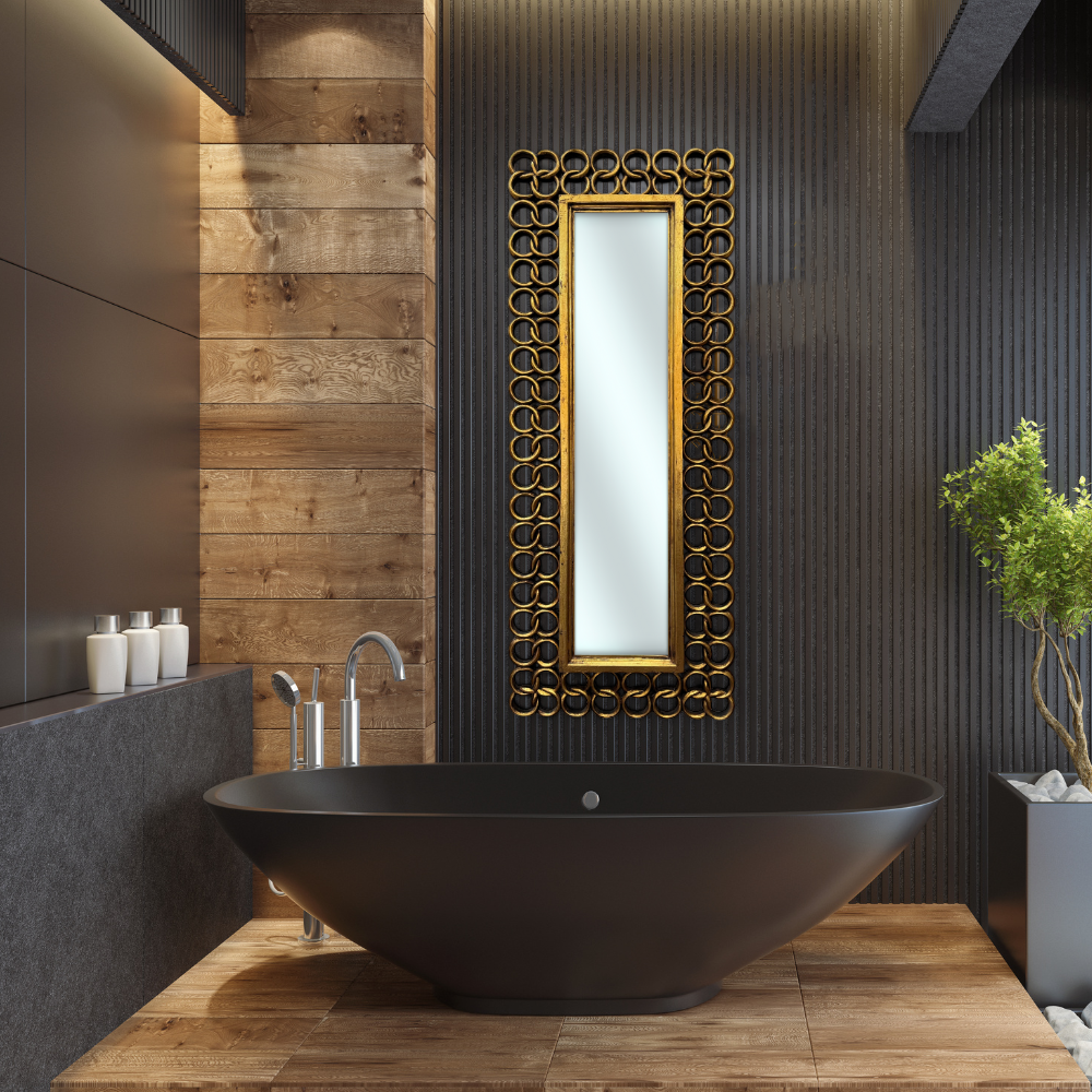 Square Ring Mirror 160x60 | Gold Finish with Decorated Frame