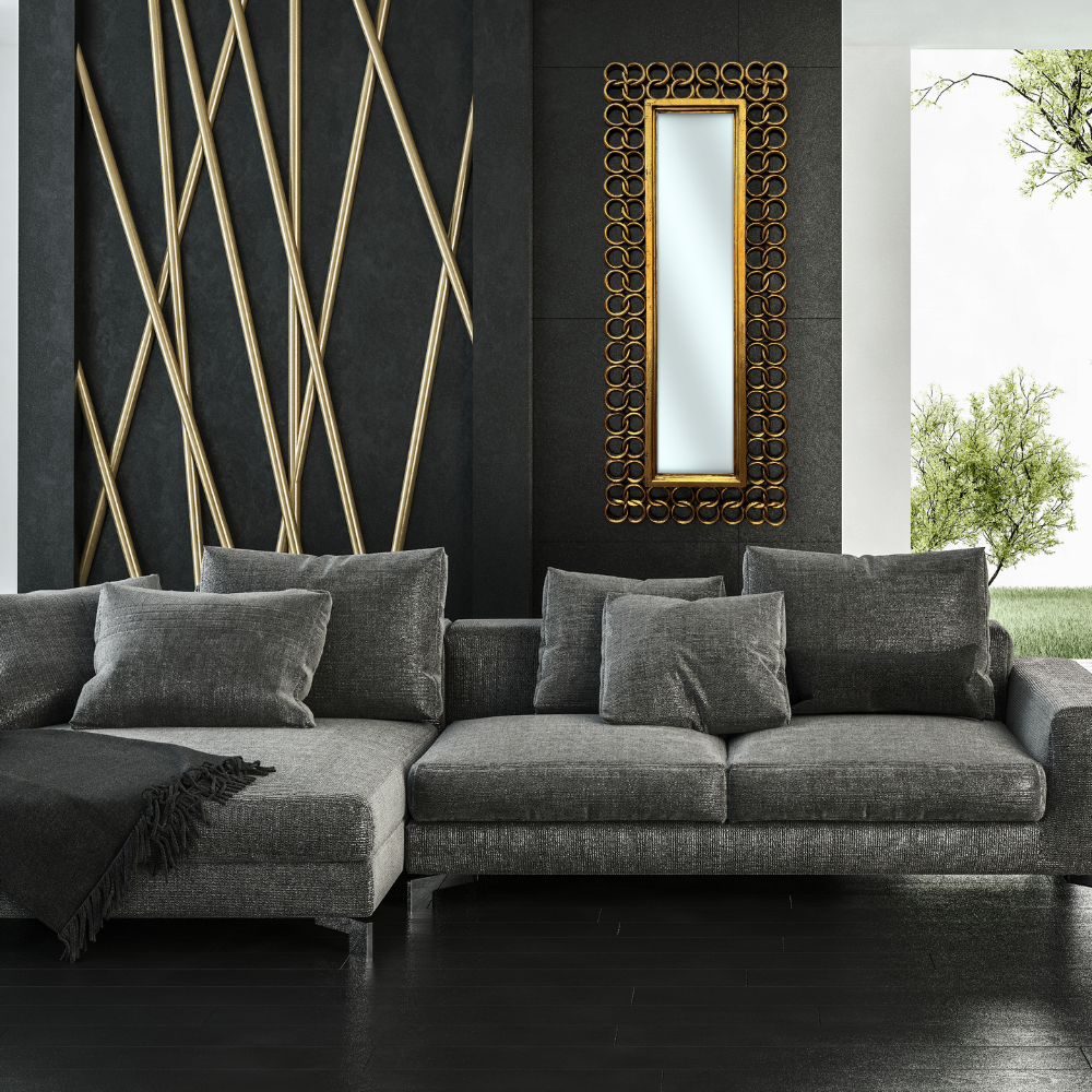 Square Ring Mirror 160x60 | Gold Finish with Decorated Frame