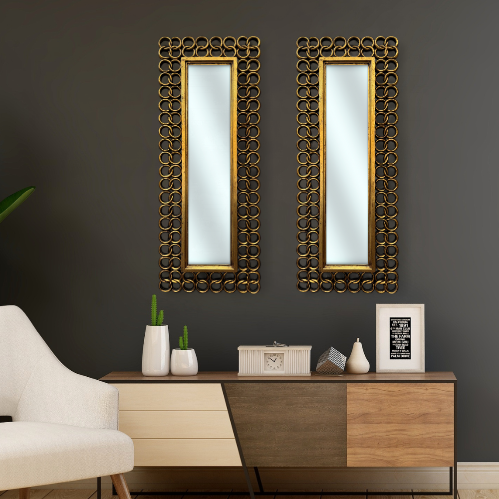 Square Ring Mirror 160x60 | Gold Finish with Decorated Frame