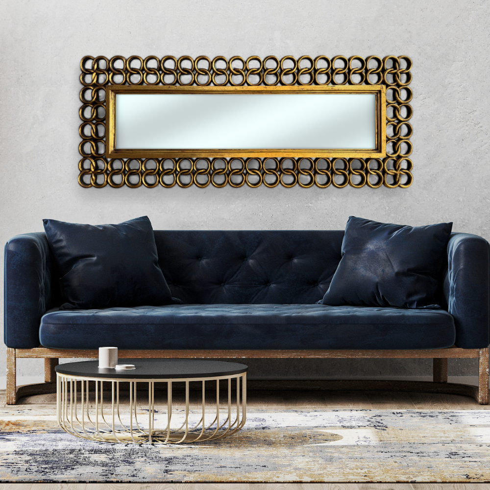 Square Ring Mirror 160x60 | Gold Finish with Decorated Frame