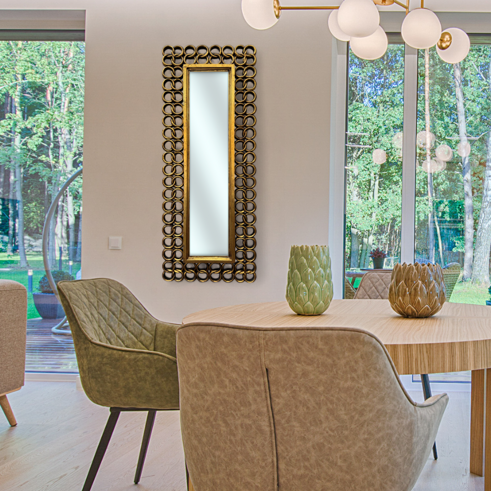 Square Ring Mirror 160x60 | Gold Finish with Decorated Frame