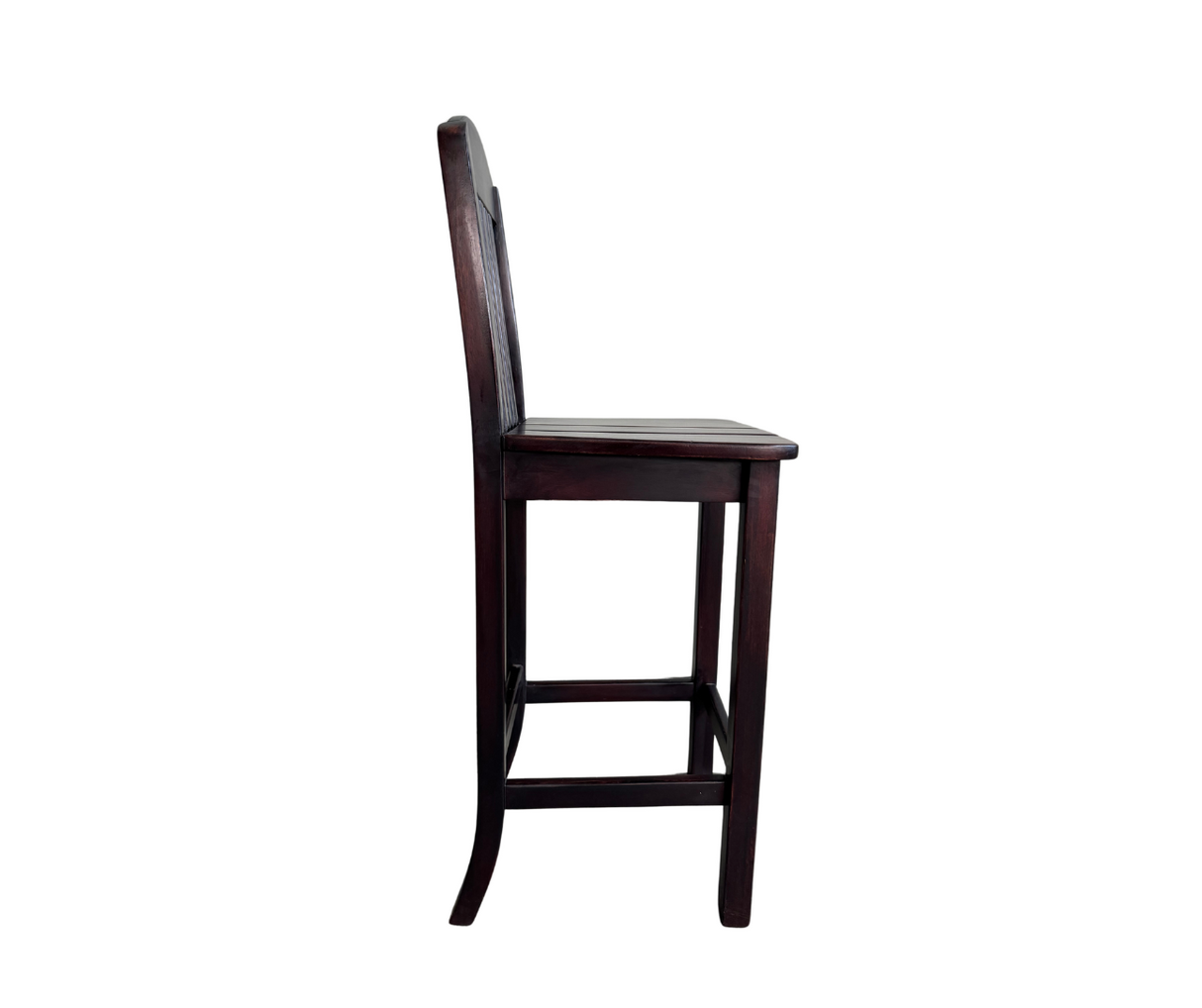 BAR CHAIR WITH BACK | DARK STAINED BROWN SOLID WOOD