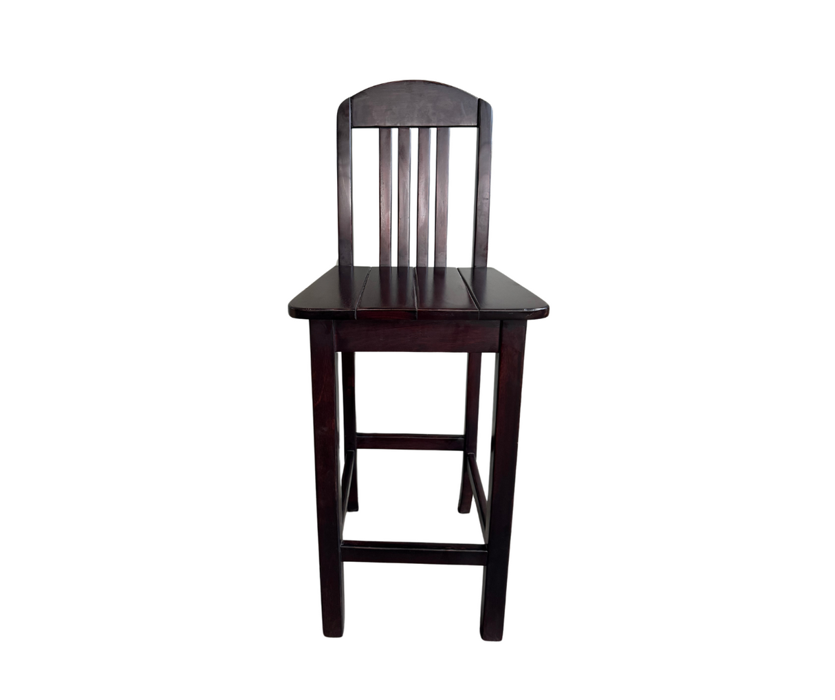 BAR CHAIR WITH BACK | DARK STAINED BROWN SOLID WOOD