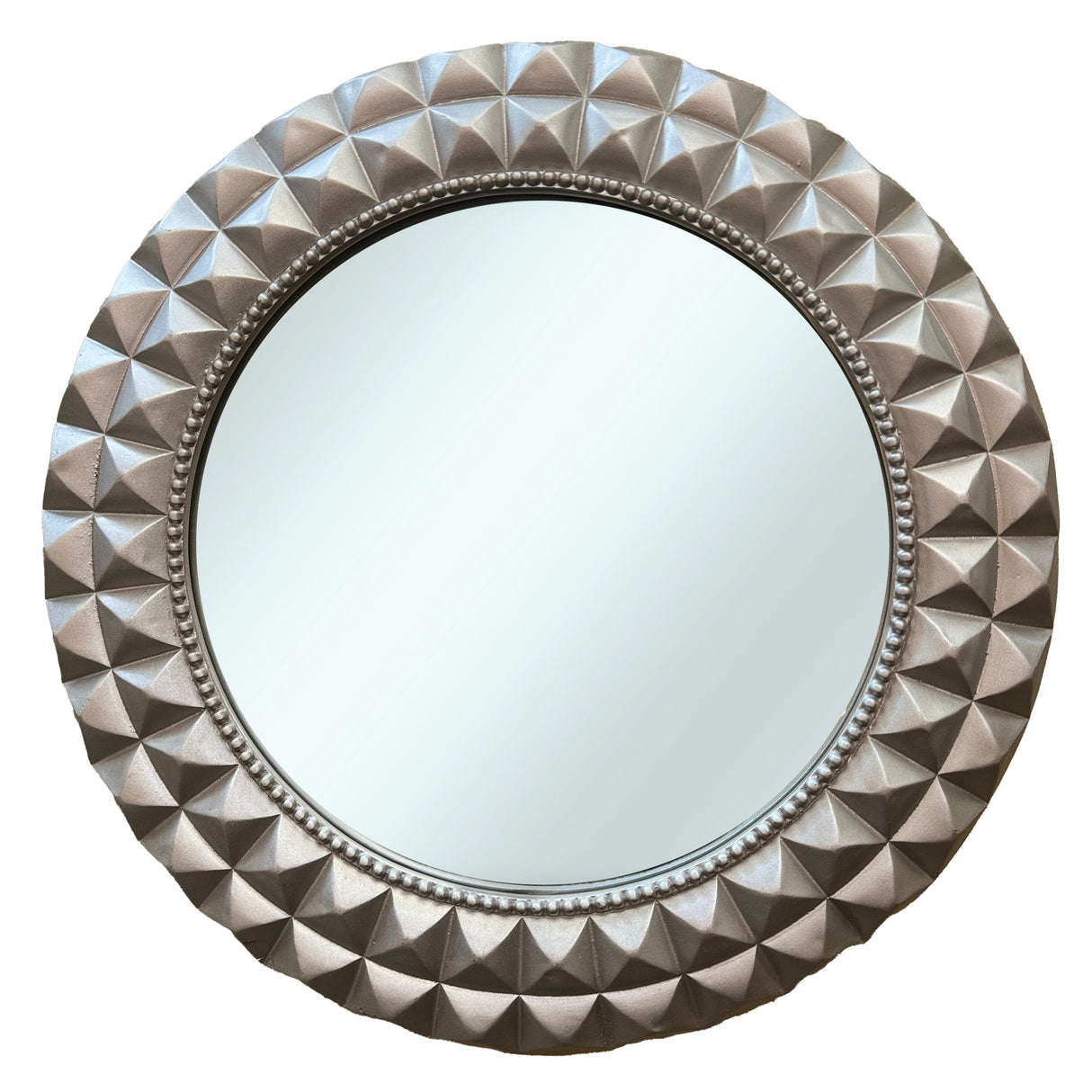 LS20 Large Round Wall Mirror with Decorated Silver Frame