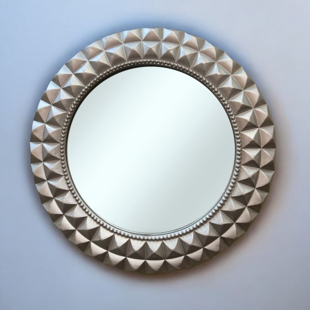 LS20 Large Round Wall Mirror with Decorated Silver Frame