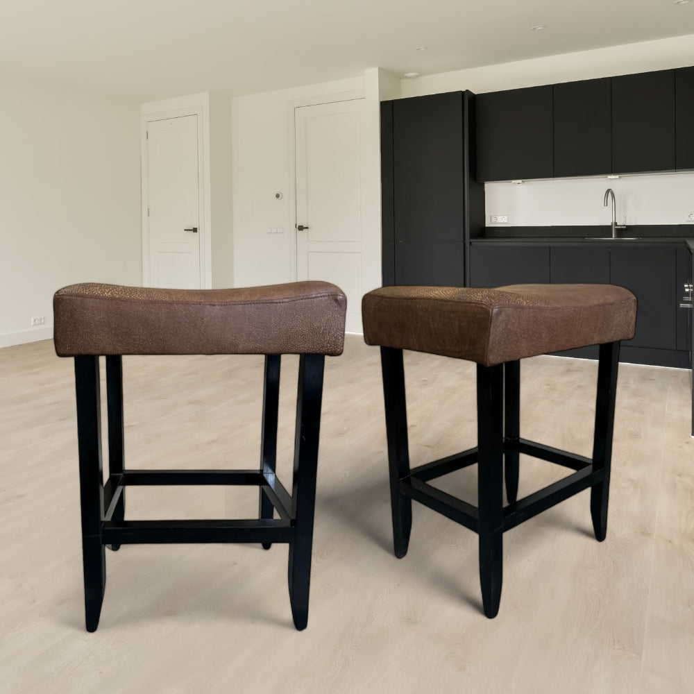 Leather Seat Bar Chair | Ox Brown with Dark Wood Legs