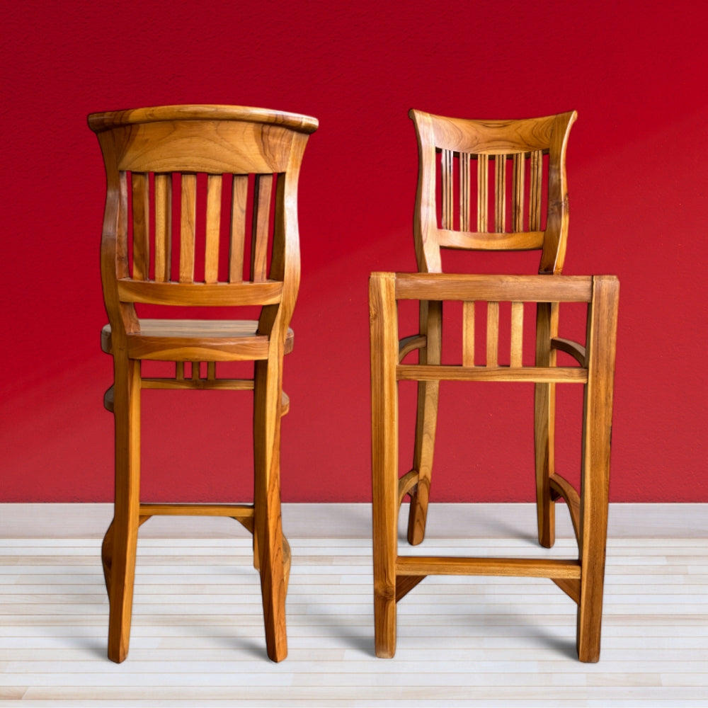 WOODEN TEAK ITALY BAR STOOL WITH SLANTED ARMRESTS