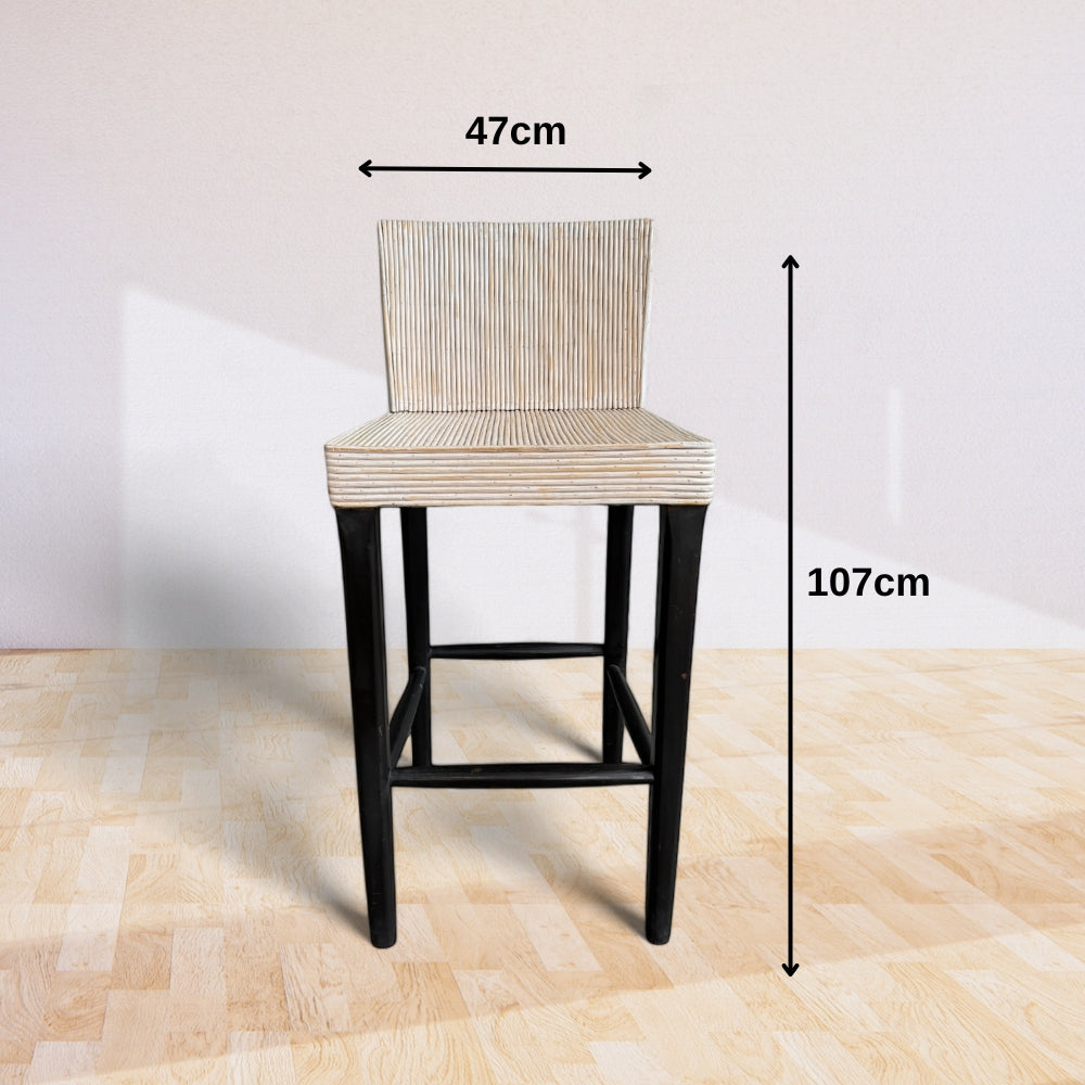 RATTAN WOODEN BAR CHAIR | WHITE WASH
