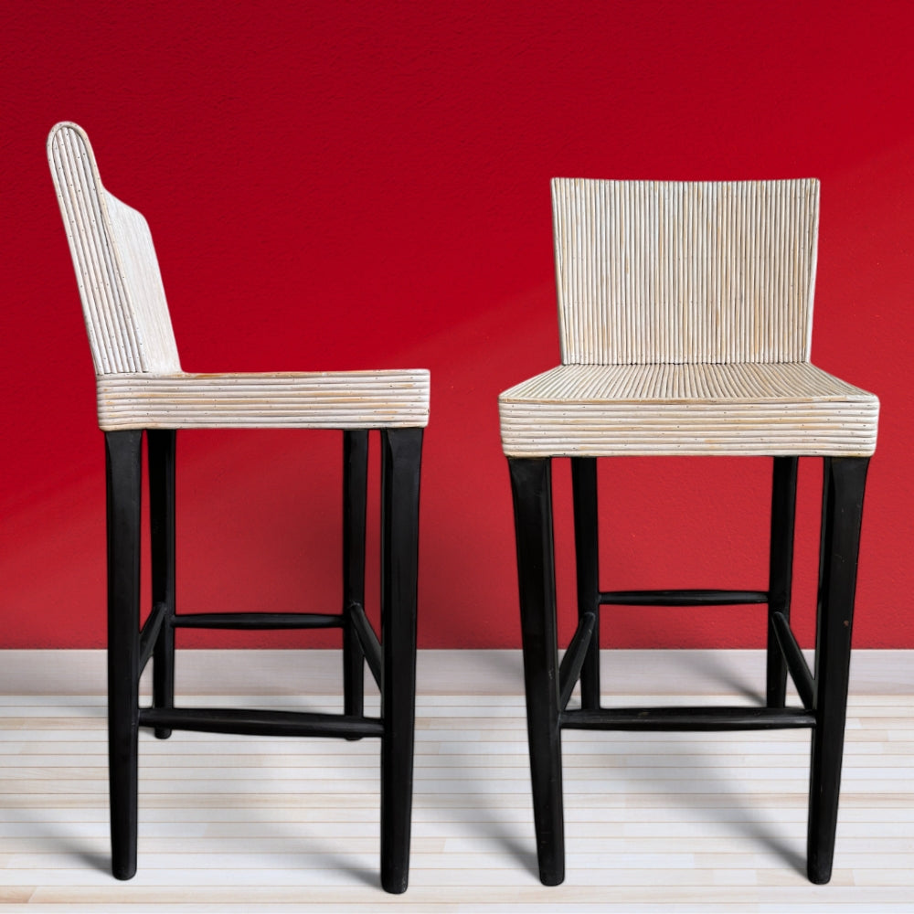 RATTAN WOODEN BAR CHAIR | WHITE WASH