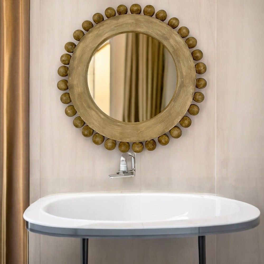 Durban Bowl Mirror | Woodwash with Ornately Decorated Frame 80x80cm