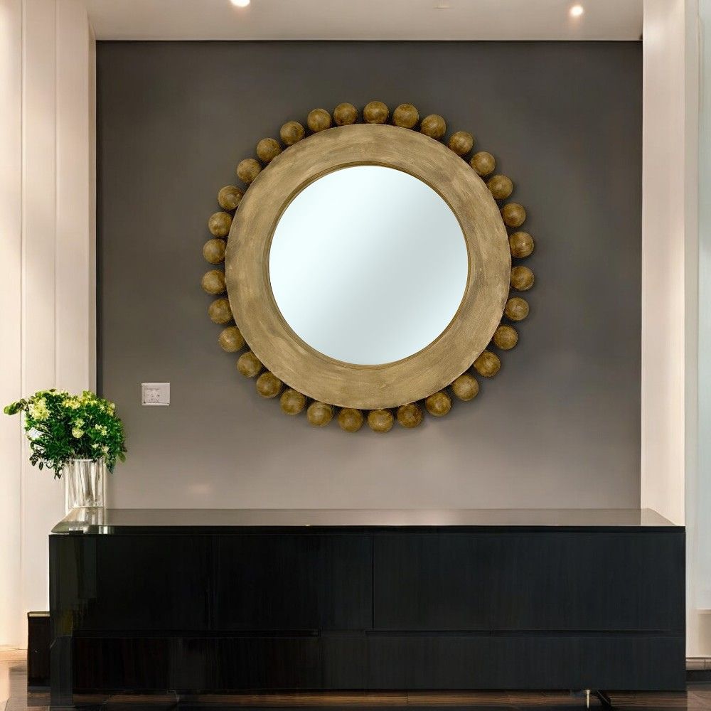 Durban Bowl Mirror | Woodwash with Ornately Decorated Frame 80x80cm