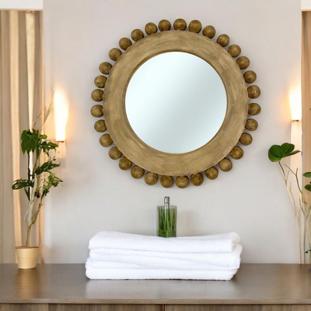 Durban Bowl Mirror | Woodwash with Ornately Decorated Frame 80x80cm