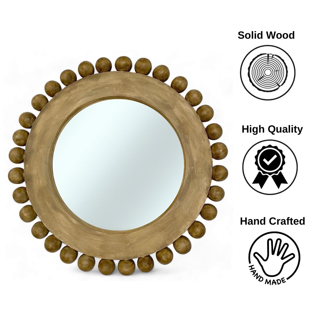 Durban Bowl Mirror | Woodwash with Ornately Decorated Frame 80x80cm