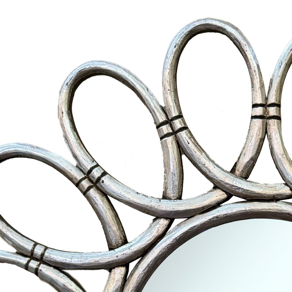 Round Madrid Mirror 120x120cm | Silver Antique with Ornately Decorated Frame