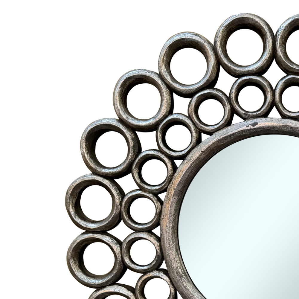 R Ring Mirror | Silver Antique 60x60cm