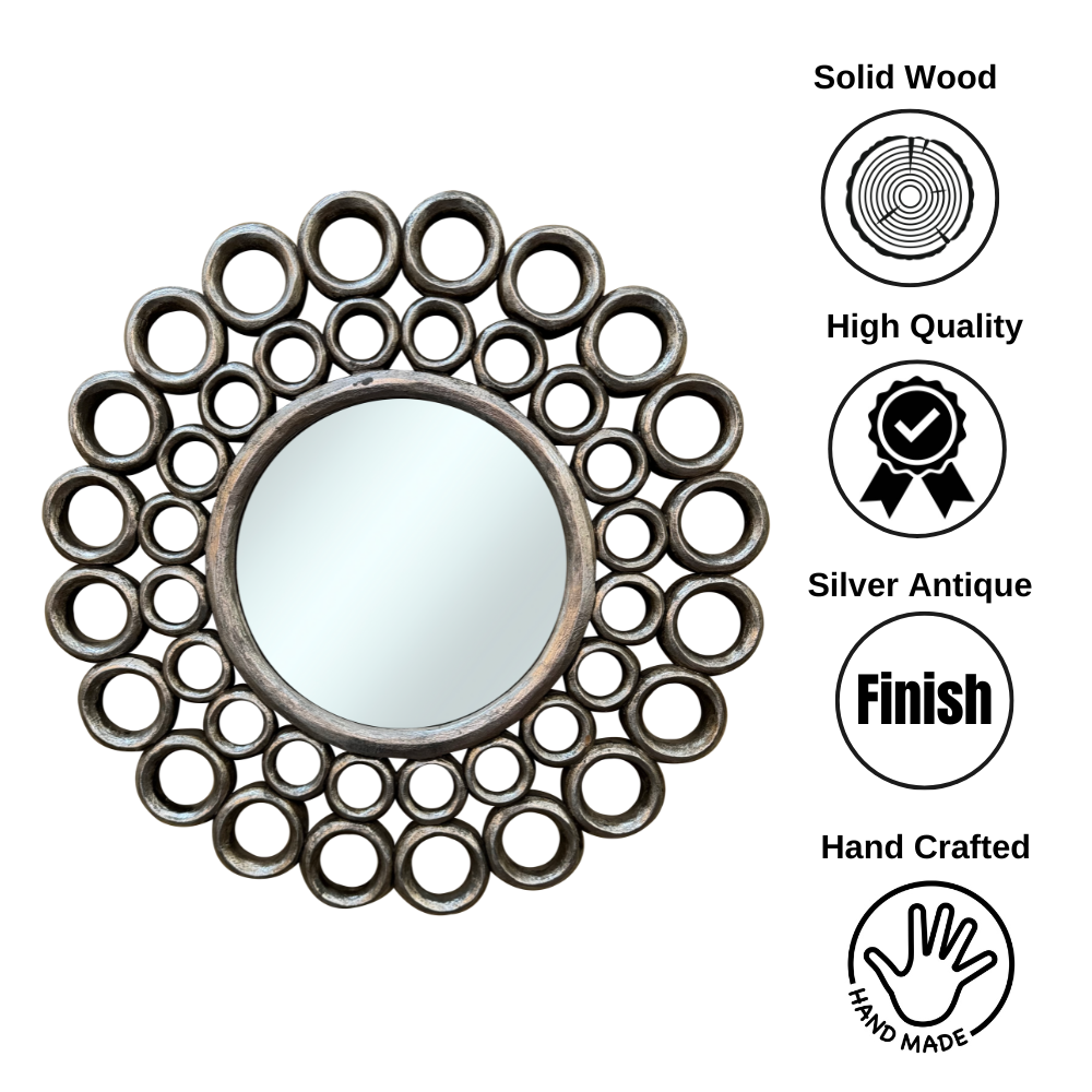 R Ring Mirror | Silver Antique 60x60cm