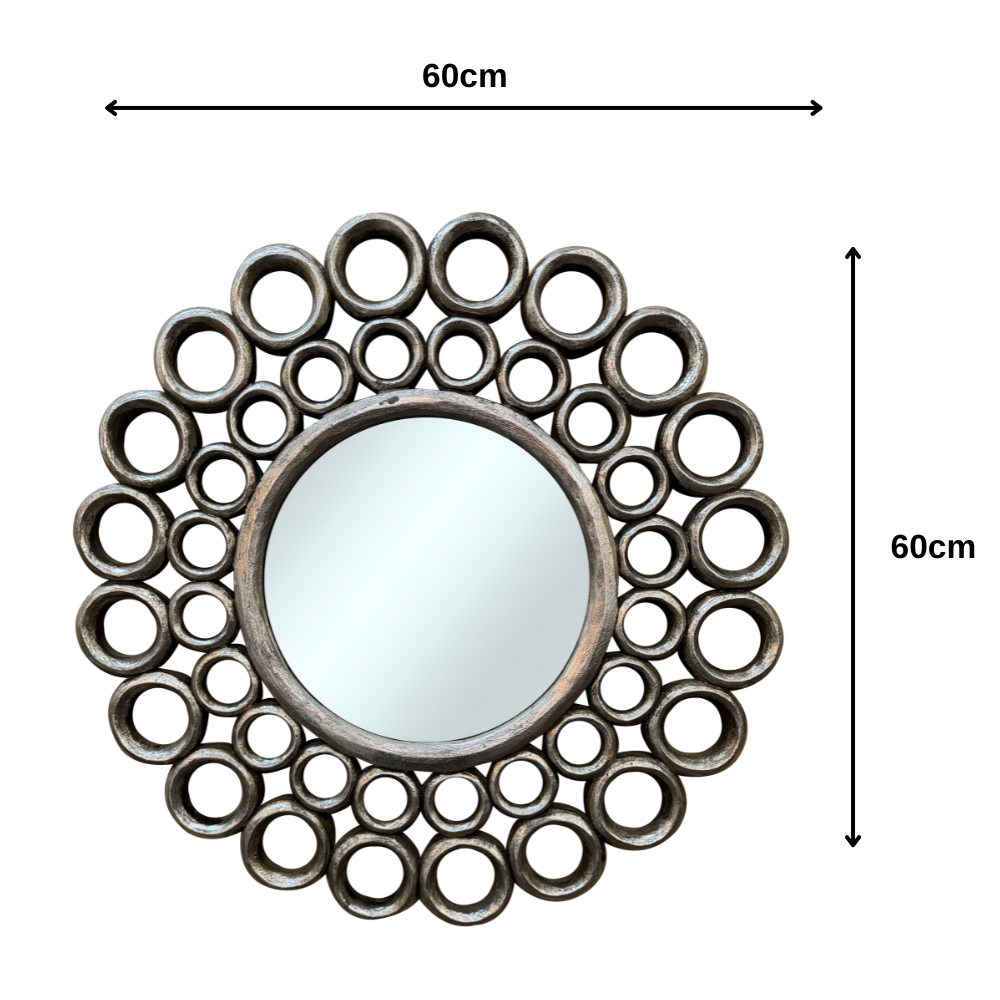 R Ring Mirror | Silver Antique 60x60cm
