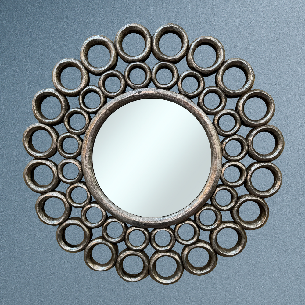 R Ring Mirror | Silver Antique 60x60cm
