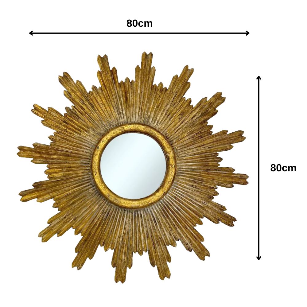 Fun Round Mirror with Ornately Decorated Frame | Gold Crack 80x80cm