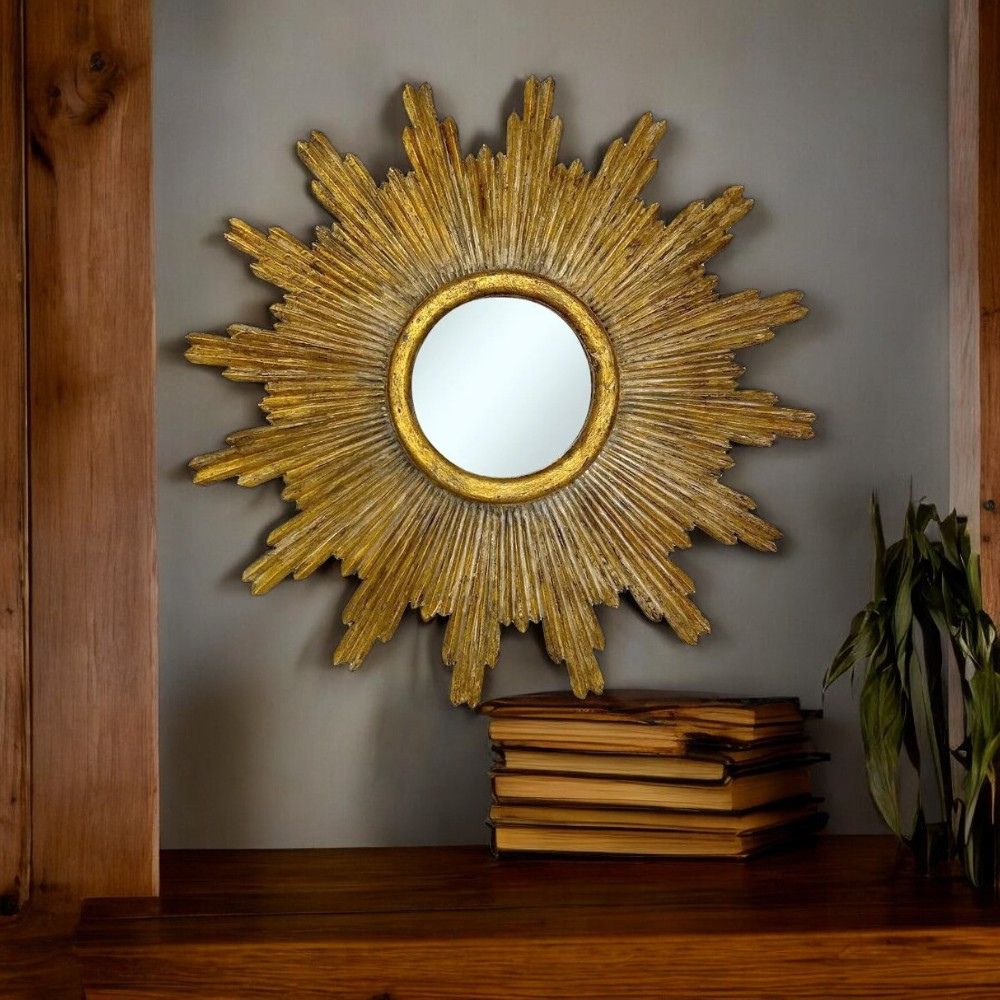 Fun Round Mirror with Ornately Decorated Frame | Gold Crack 80x80cm
