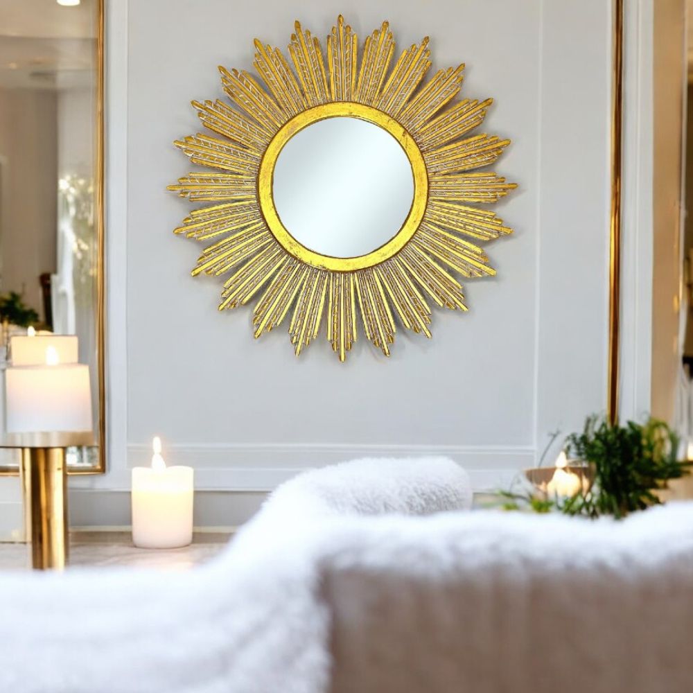 Trento Round Mirror | Gold Wash Large Wall Mirror