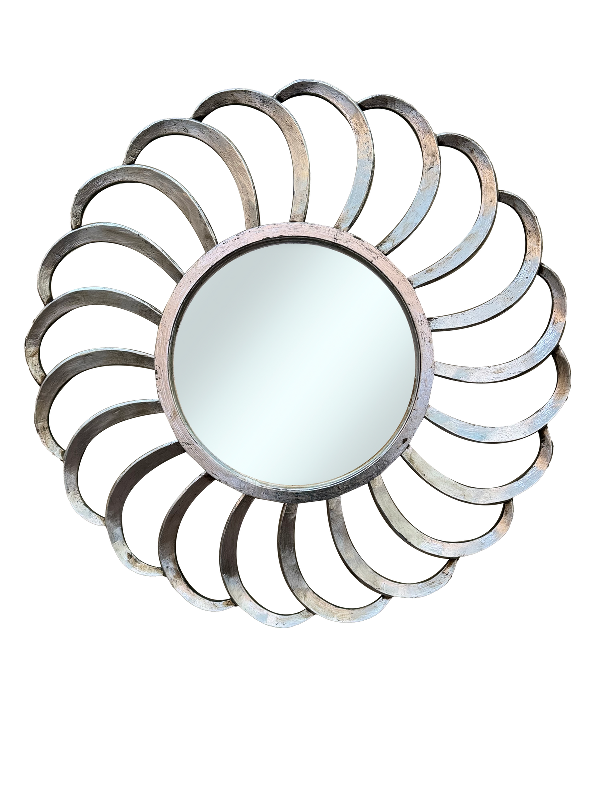 Round Mexico Wind Mirror Silver with Ornately Decorated Frame 80x80cm