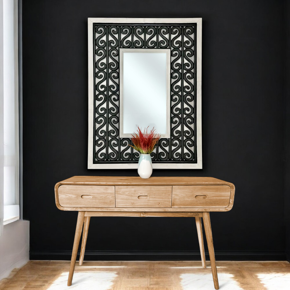 Borneo Rectangular Mirror | Black & White Decorated Frame