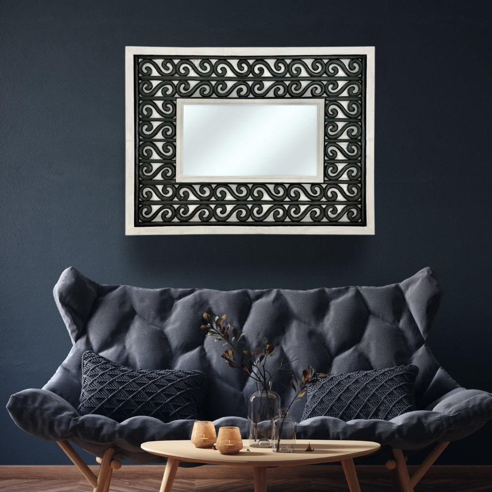 Borneo Rectangular Mirror | Black & White Decorated Frame