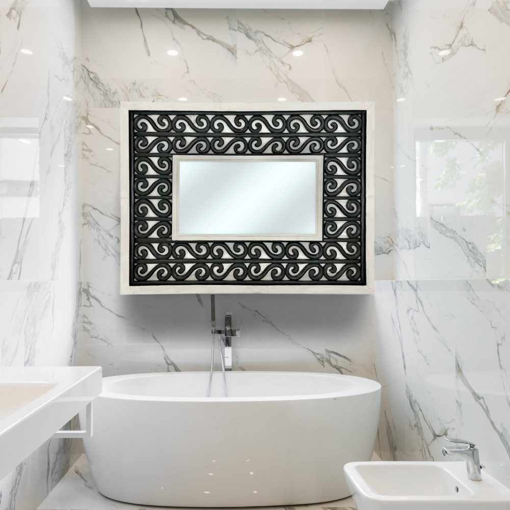 Borneo Rectangular Mirror | Black & White Decorated Frame