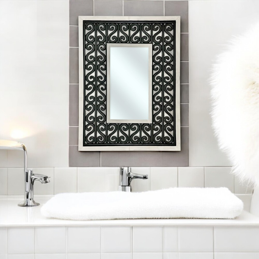 Borneo Rectangular Mirror | Black & White Decorated Frame