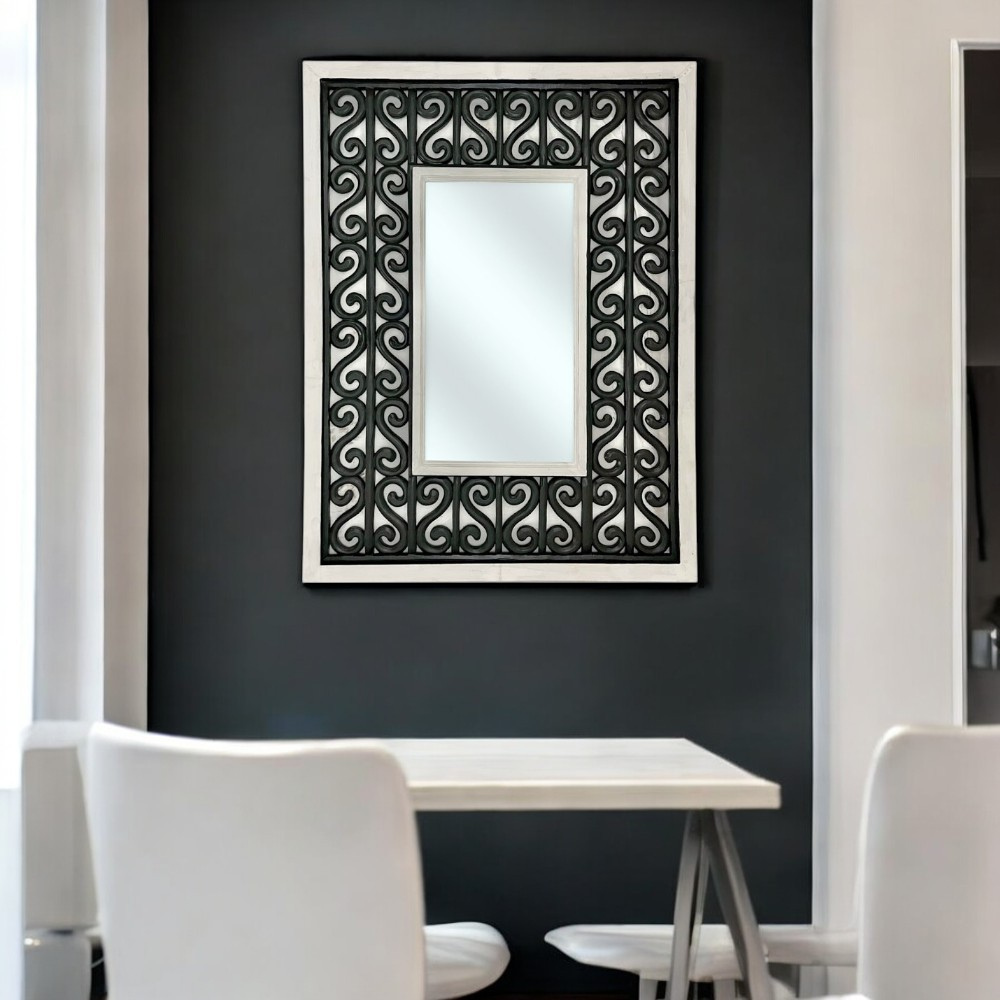 Borneo Rectangular Mirror | Black & White Decorated Frame