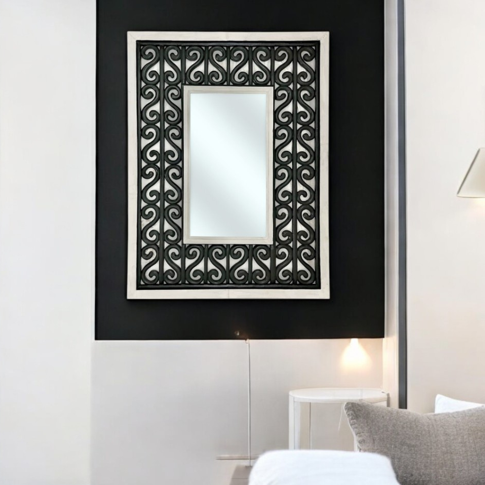 Borneo Rectangular Mirror | Black & White Decorated Frame