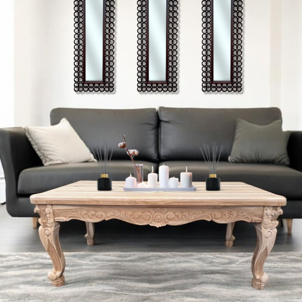 Coffee Table SHR | Natural wood finish with engraved feet and sides