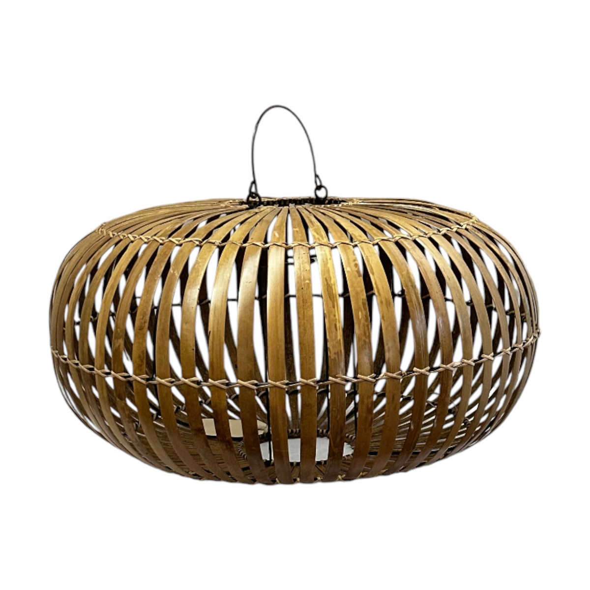 Handwoven oval rattan pendant light featuring an open slatted design with a natural wood finish and airy woven construction, creating a warm organic statement for dining rooms, living spaces, bedrooms, or covered outdoor areas.