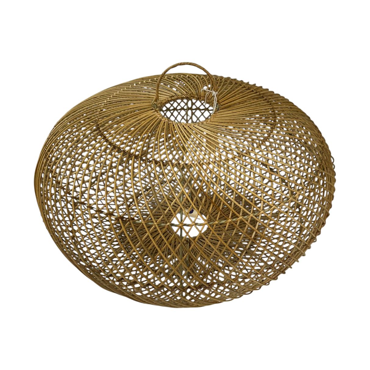 Handwoven oval rattan pendant light shade featuring a natural woven finish and an open lattice design. Its wide contemporary silhouette creates a warm, inviting ambiance, making it a stylish statement piece for dining rooms, living areas, kitchens, boutique hotels, cafés, and modern interiors.