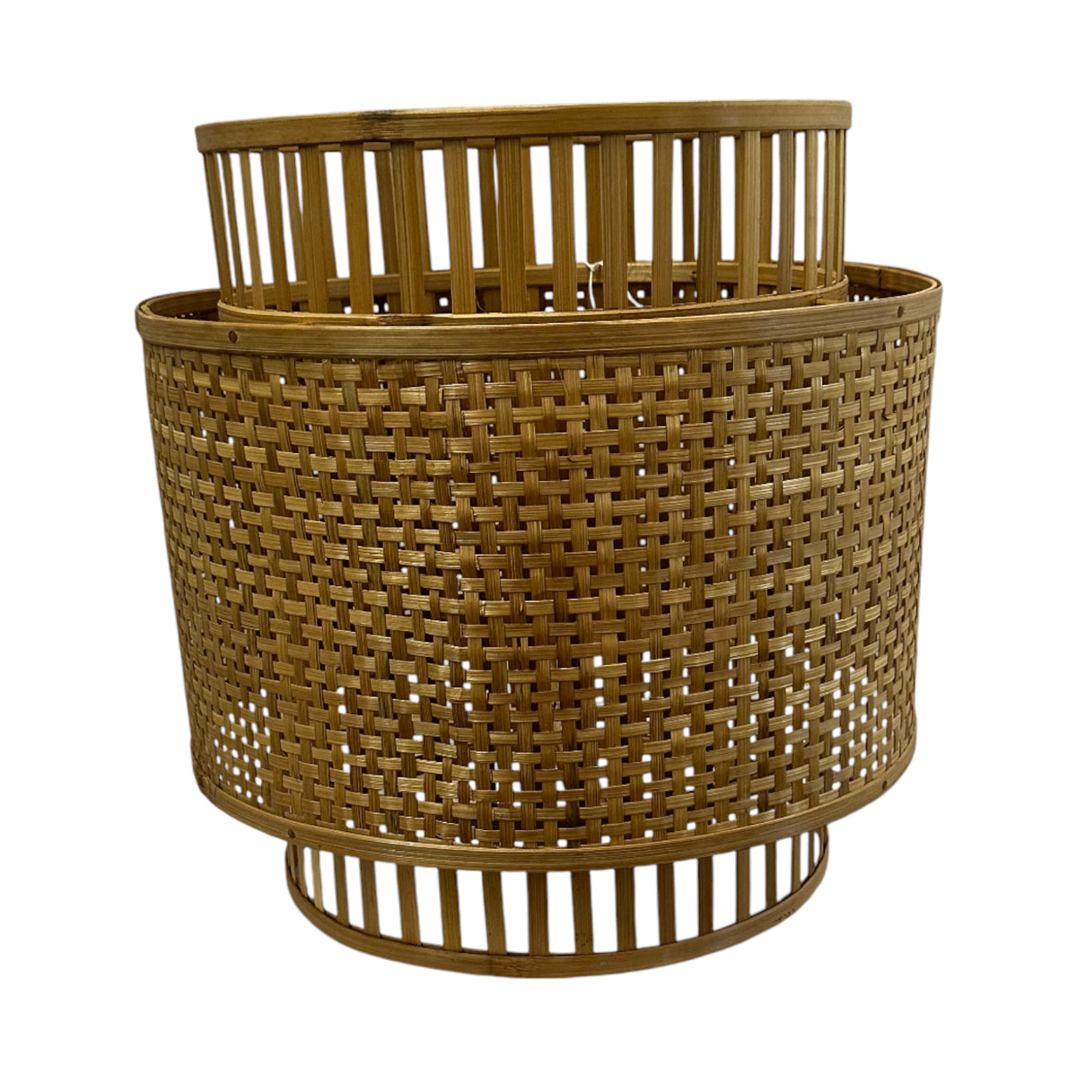 Set of handcrafted round storage baskets woven from natural rattan, featuring an open-weave design with a nested stackable style. Ideal for storing blankets, cushions, toys, magazines, or laundry while adding a warm, organic touch to living rooms, bedrooms, bathrooms, or contemporary interiors.