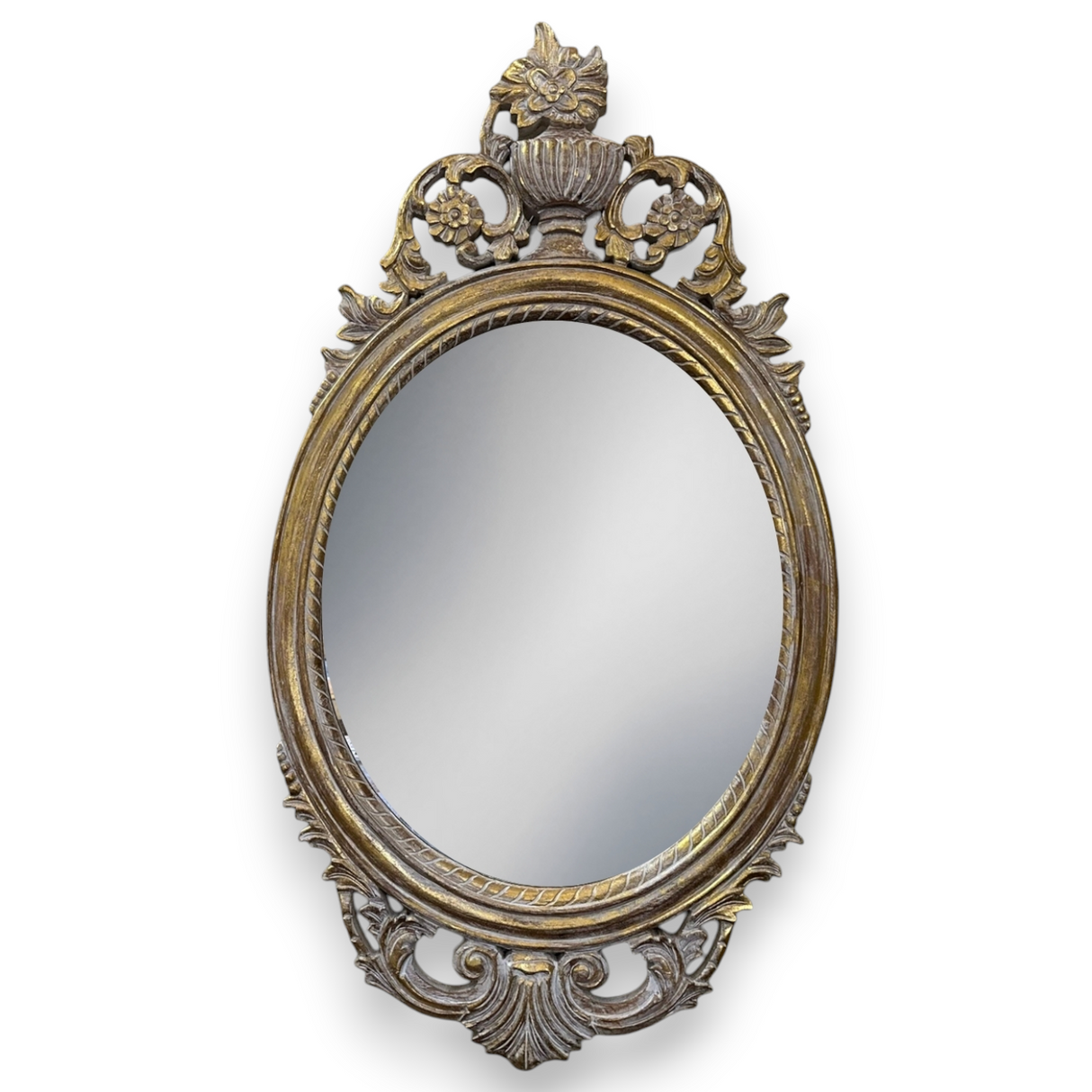 Oval Wooden Frame Mirror | Gold Wash