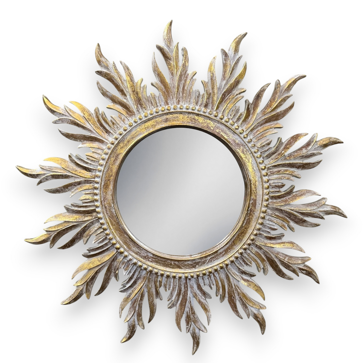 Wooden Sun Frame Mirror | Gold Washed
