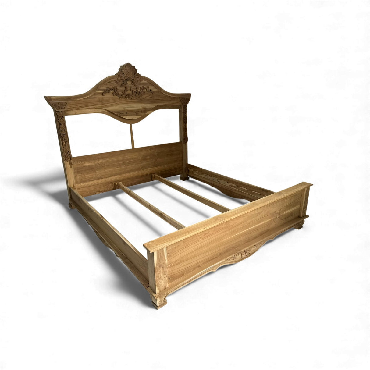 Ornate Hand-Carved Wooden Bed Frame | QUEEN
